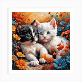 Two Kittens In Flowers 1 Art Print