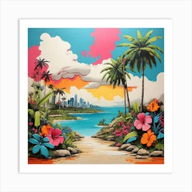 Pop Art graffiti Tropical landscape 3 Art Print