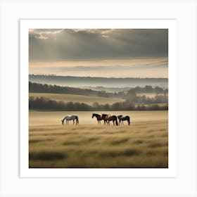 Horses In The Mist Art Print