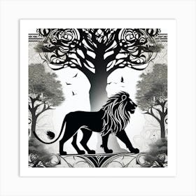 Lion And Tree Art Print