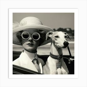 Woman And A Greyhound Art Print