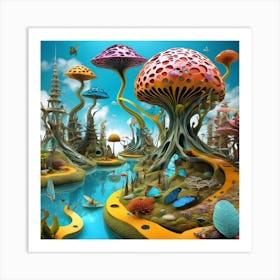 Mushrooms In The Water Art Print