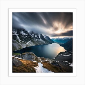 Sunset Over Lake In Norway Art Print