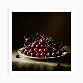 Cherries On A Plate Art Print