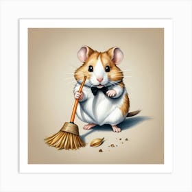 Hamster With Broom 3 Art Print