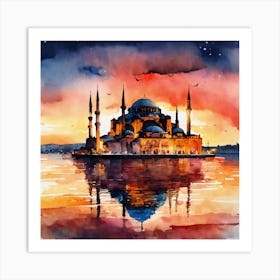 Blue Mosque At Sunset 1 Art Print