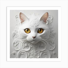 White Cat With Yellow Eyes Art Print