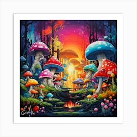 Colorful, Psychedelic, Mushroom Forest Art Print