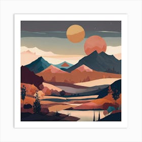 Boho Art Minimalist Landscape Mountains (13) Art Print