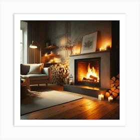 Fireplace Stock Videos & Royalty-Free Footage Art Print