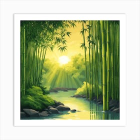A Stream In A Bamboo Forest At Sun Rise Square Composition 395 Art Print