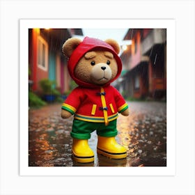 Teddy Bear Ted In The Rain Art Print