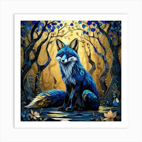 Blue Fox In The Forest Art Print