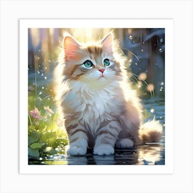 Cute Kitten In The Water Art Print