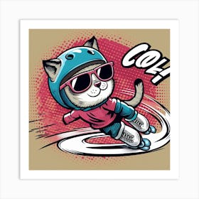 Skateboarding Cat Art Print