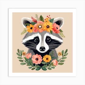 Floral Baby Racoon Nursery Illustration (61) Art Print