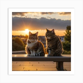 Sunset Cats Art Print