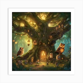 Owls In The Tree Art Print