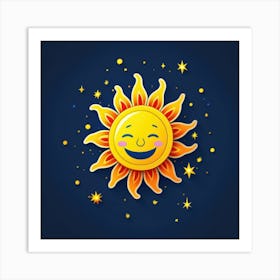 Lovely smiling sun on a blue gradient background 126 Art Print
