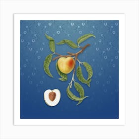 Vintage Peach Botanical on Bahama Blue Pattern Art Print