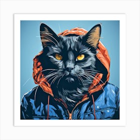 Black Cat In Hoodie Art Print