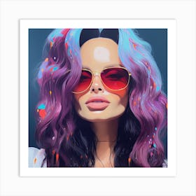 Girl With Colorful Hair Sunglasses and big lips Art Print