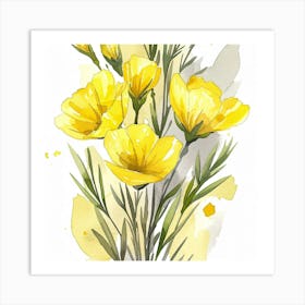 Yellow Poppies Watercolor Painting Art Print