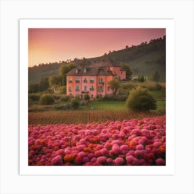 Pink Flowers In A Field 1 Art Print