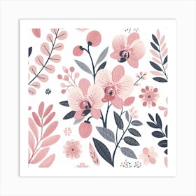 Scandinavian style,Pattern with pink Orchid flowers 3 Art Print