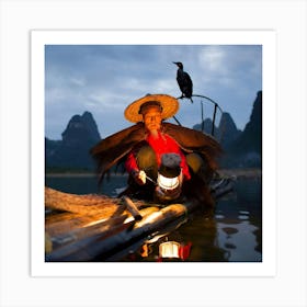 Cormorant fishing Liu Jiang Art Print