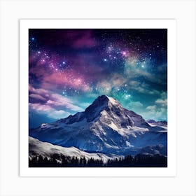 Starry Sky With Mountains Art Print