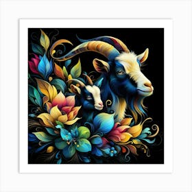 Goat And Flowers 1 Art Print