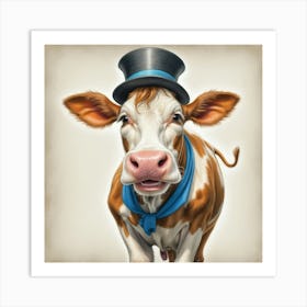 Cow In Top Hat 6 Art Print