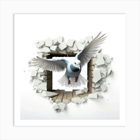 Pigeon Flying Through A Wall Art Print