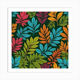 Colorful Leaves Seamless Pattern Art Print