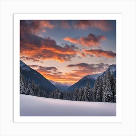 A Sunset in the Snowy Mountains Art Print