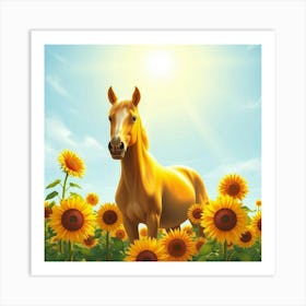 Horse In Sunflower Field 23 Art Print