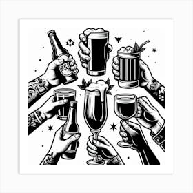 Beer Drinking Hands Art Print