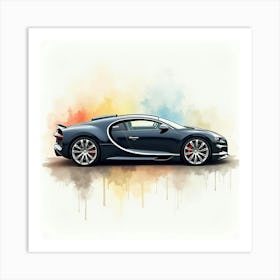 Bugatti La Voiture Noire, Colorful Watercolor Hues, No Signature Or Logo 1 Art Print