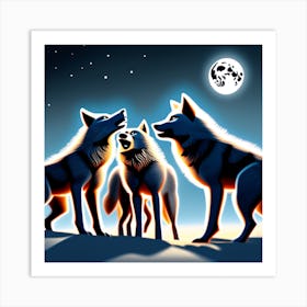 Pack of wolves under the moon. Art Print