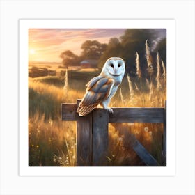 Barn Owl, View across the Fields Art Print