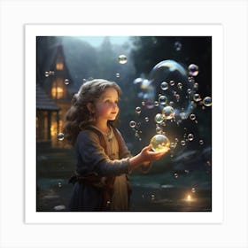 Fairytale Girl With Soap Bubbles Art Print