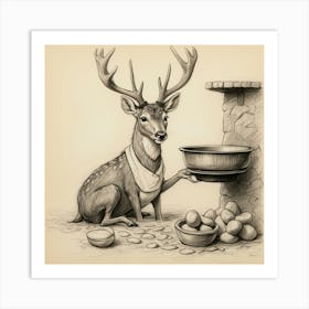 Deer With A Bowl Art Print