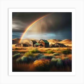 A Rainbow Appears Over An Abandoned Rural Town Using The Classic Style Art Print