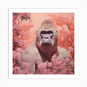 Gorilla Pink Jungle Animal Portrait Art Print