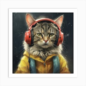 Cat With Headphones 6 Art Print