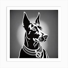Doberman Pinscher, Black and white illustration, Dog drawing, Dog art, Animal illustration, Pet portrait, Realistic dog art, dog with collar Art Print