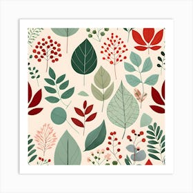 Christmas Leaves Seamless Pattern Art Print