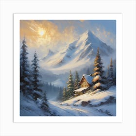 Cabin In The Snow Art Print