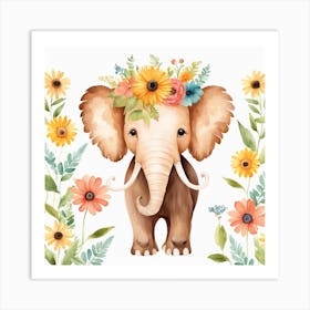 Floral Baby Mammoth Nursery Illustration (7) Art Print